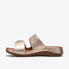 Γυναικεία επίπεδα σανδάλια Cecily Step από δέρμα σε χρώμα σαμπάνιας