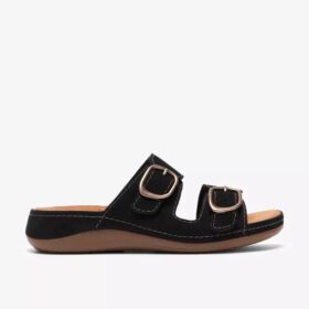 Γυναικεία επίπεδα σανδάλια Cecily Step από μαύρο νουμπάκ