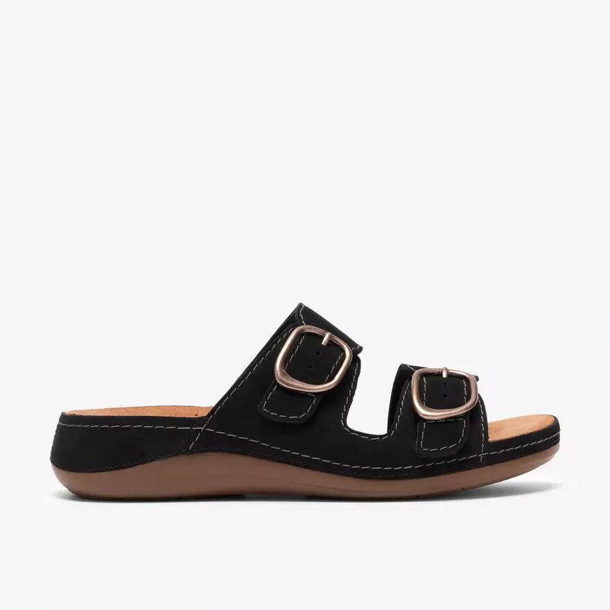 Γυναικεία επίπεδα σανδάλια Cecily Step από μαύρο νουμπάκ Γυναικεία επίπεδα σανδάλια Cecily Step από μαύρο νουμπάκ