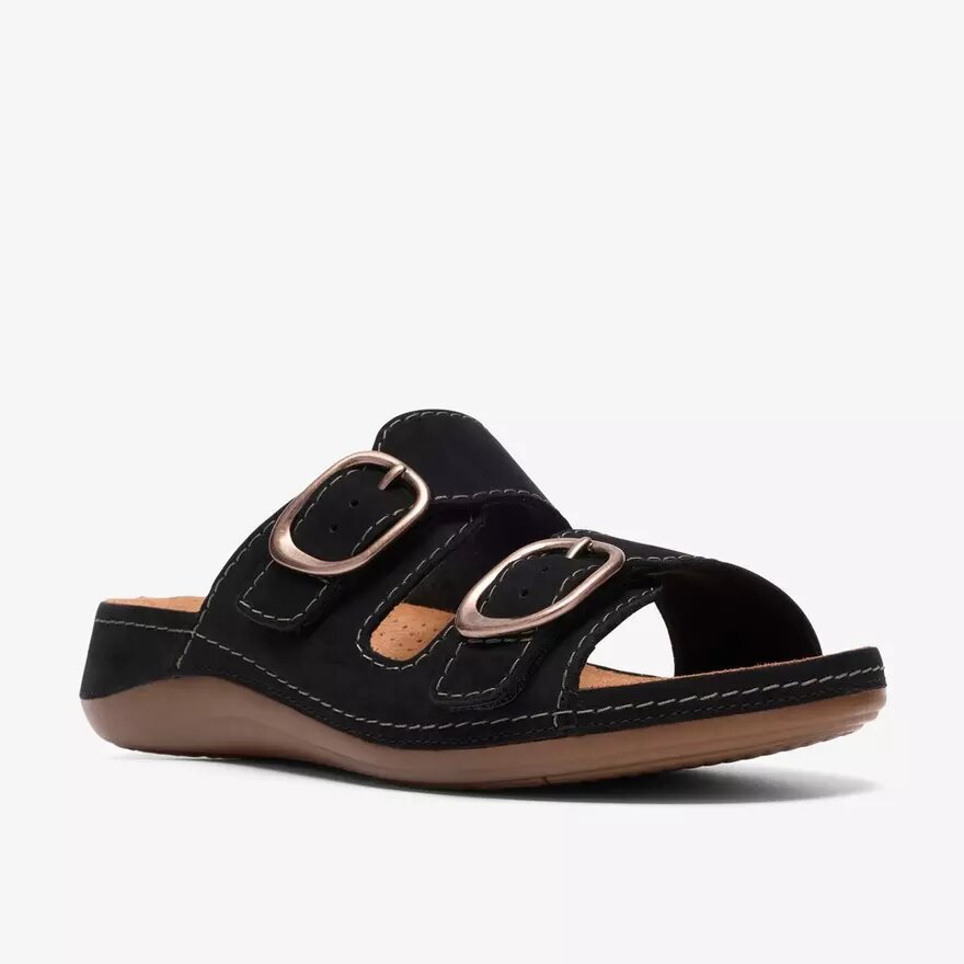 Γυναικεία επίπεδα σανδάλια Cecily Step από μαύρο νουμπάκ Γυναικεία επίπεδα σανδάλια Cecily Step από μαύρο νουμπάκ