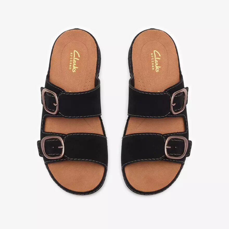 Γυναικεία επίπεδα σανδάλια Cecily Step από μαύρο νουμπάκ Γυναικεία επίπεδα σανδάλια Cecily Step από μαύρο νουμπάκ