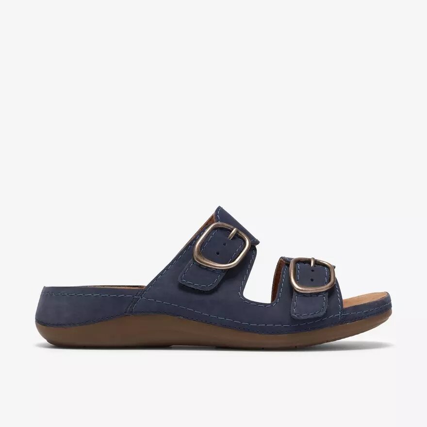 Γυναικεία επίπεδα σανδάλια Cecily Step σε χρώμα ναυτικό μπλε από νουμπάκ Γυναικεία επίπεδα σανδάλια Cecily Step σε χρώμα ναυτικό μπλε από νουμπάκ