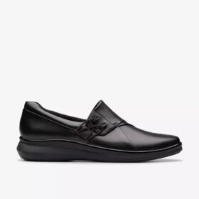 Γυναικεία μαύρα δερμάτινα Slip-ons χωρίς κορδόνια Lynell