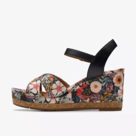 Γυναικείες πλατφόρμες Chicly Floral με μαύρο τυπωμένο μοτίβο